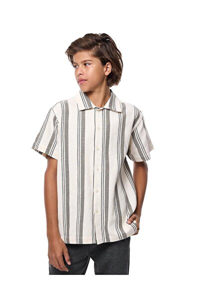 R&B Striped Shirt with Classic Collar and Short Sleeves