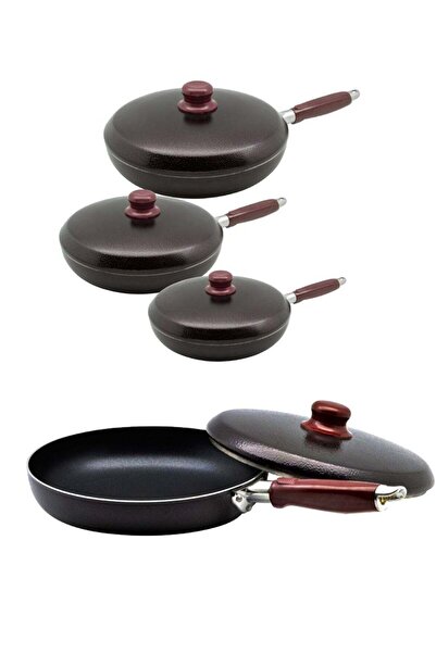 BASURRAH طقم مقالي كورية غير لاصقة من باصرة مع غطاء - طقم من 4 قطع مقاسات (26...