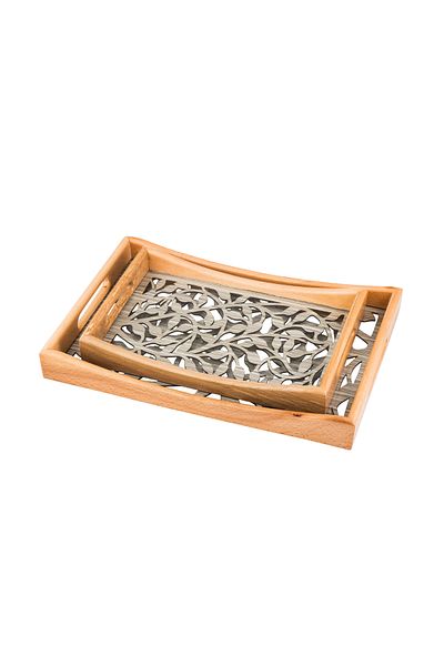 Dania Set of 2 wooden plates and trays with a decorative base and a transparent acrylic layer, size (33*23)(41*29) cm