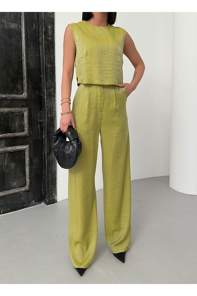 Zoe Zoe Women's Silvery Modal Fabric Crop Bustiers/Palazzo Pants Double Set