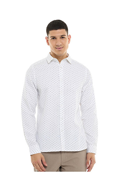 R&B Printed Shirt with Button-Down Collar and Long Sleeves