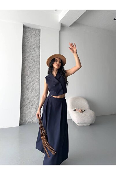 Bella Breeze Costum din două piese pentru femei, cu set nasturi, cu fustă pre...