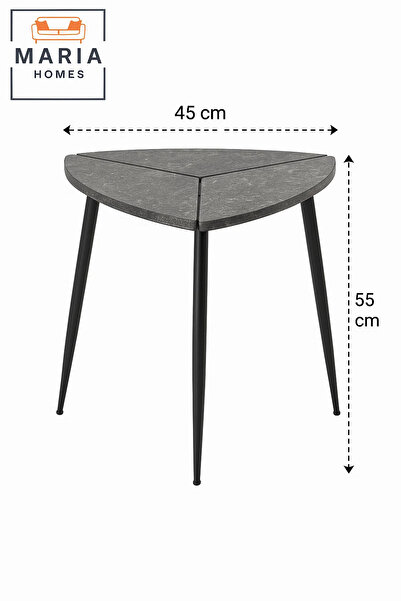 MARIA HOMES Triangular Side Table with Stone-Effect Top and Slim Black Metal Legs
