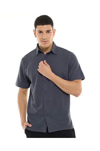 R&B Textured Shirt with Classic Collar and Short Sleeves