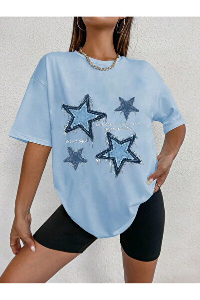 EFFRENATU تي شيرت فريد من نوعه مطبوع عليه نجمة برقبة دائرية وأكمام قصيرة للجنسين