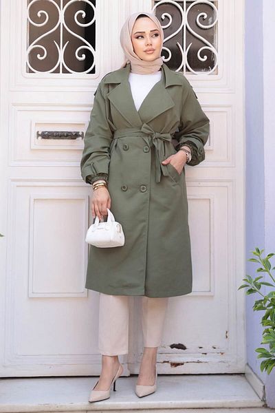 N.S NEVA STYLE Ζώνη Χακί Hijab Trench Coat 62181HK