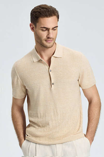 Hemington Linen Cotton Blend Cream Color Pattern Knitwear Polo