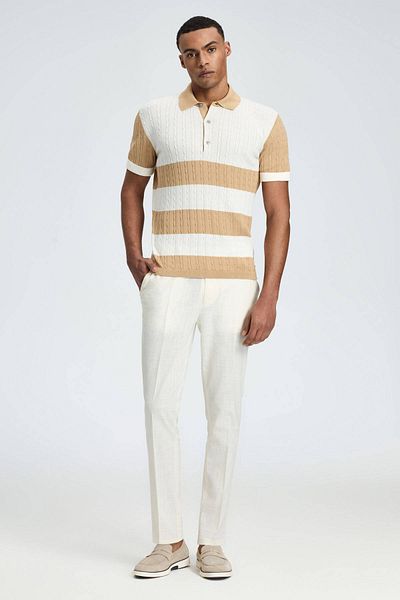 Hemington Sand Color Button Collar Hair Knit Mercerized Cotton Knitwear Polo