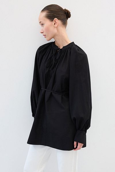 Hooopstore Μαύρο πουκάμισο Voile με δυνατότητα δέσιμο μπροστά