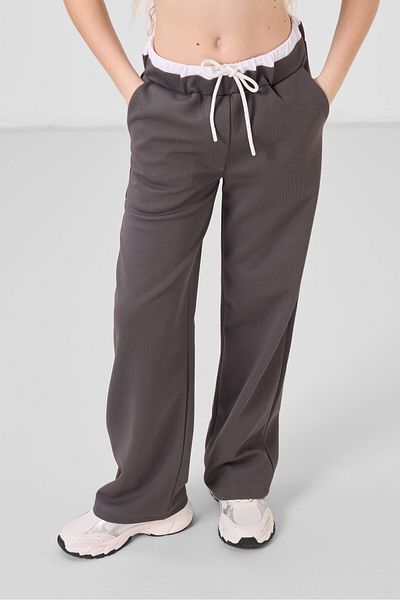TOMMY LIFE White-Dark Grey O Neck Printed Wide Leg Standard Fit Girl Palazzo Tracksuit Suit - 75171