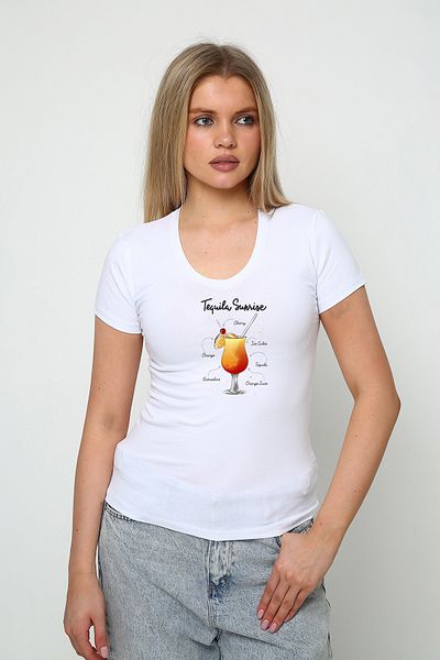 Oasis Super Quality V Neck Tequila Printed Slim Fit Short Sleeve Lycra Cotton Women's T-Shirt