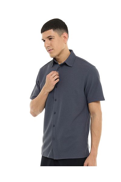R&B Textured Shirt with Classic Collar and Short Sleeves