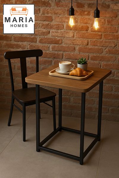MARIA HOMES Square Wood Top Side Table with Black Metal Frame