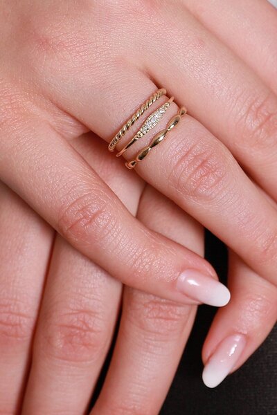 Cem Aykan Kuyumculuk TROY MİNİMAL ÜÇLÜ YÜZÜK KOMBİN- AK1246