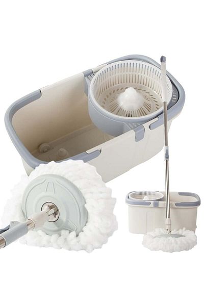 varioshop VarioShop® Bucket and Rotating Mop Set, 360 Degree Rotation, Adjustable Telescopic Handle, Curtain System