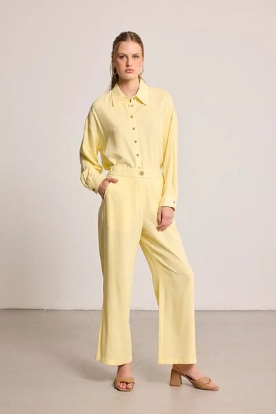 Gusto Wide Leg Linen Trousers - Yellow