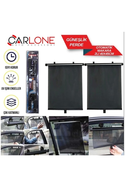 carlone Makaralı Otomatik Yan Cam Perde 2'li 36x54cm Güneşlik- Araç Cam Güneş...