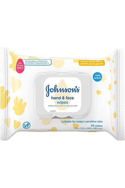 Johnson's Hand & Face Baby Sanitizing Cleansing Wipes for Travel and On-the-Go, No More Tears Formul