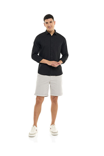 R&B Printed Shirt with Classic Collar and Long Sleeves