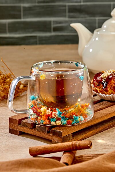 Espas Home Double-Walled Heat Resistant Glass Cup with Fancy Inside – with Handle – Single