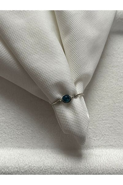 Pel Design Minimal Blue Tiger Eye Stone Adjustable Silver Wire Ring