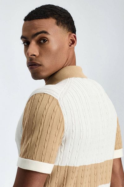 Hemington Sand Color Button Collar Hair Knit Mercerized Cotton Knitwear Polo