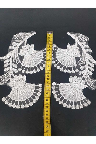 ESRA ŞELEM White Beads Embroidered Brode Guipure Applique Sewing Accessory 2Pcs