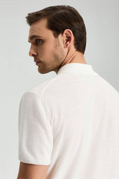 Hemington Linen Cotton Blend Off White Pattern Knitwear Polo