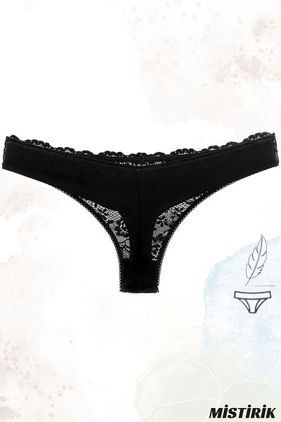 MİSTİRİK High Waist Table Model Slip Thong - Semi-Lace, Soft Fabric, Black Color