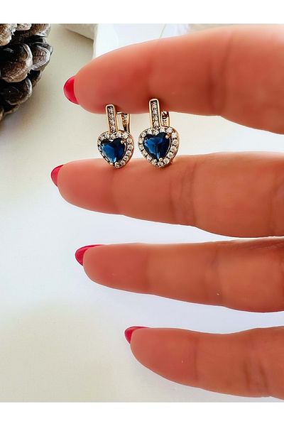 ACAR TAKI Xuping Dark Blue Stone Heart Earrings-Rose Acr4767