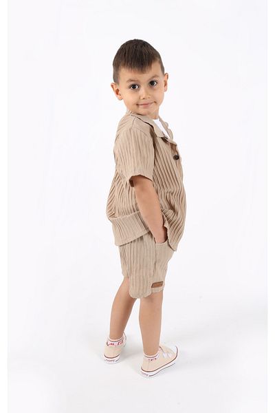 Bubito Stylish Summer 3-Piece Baby & Kids Shirt Shorts Set with Coat - Beige