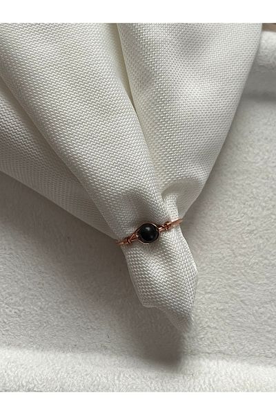 Pel Design Minimal Shungite Stone Adjustable Copper Wire Ring