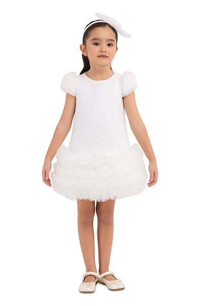 Pamina Rochie din tul, - scurtă, albă, cu bentiță asortată, 33344 - 104 cm, alb