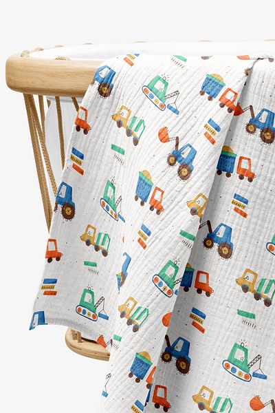cekic kids 4 Layer Muslin Blanket - Business Machinery Patterned Baby Muslin Blanket - Four Layer Muslin 100X110 cm