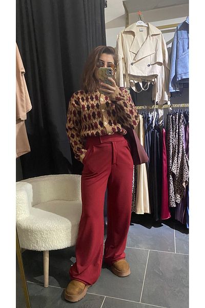 karpuzbutiks Crepe Fabric Borda Palazzo Pants-M