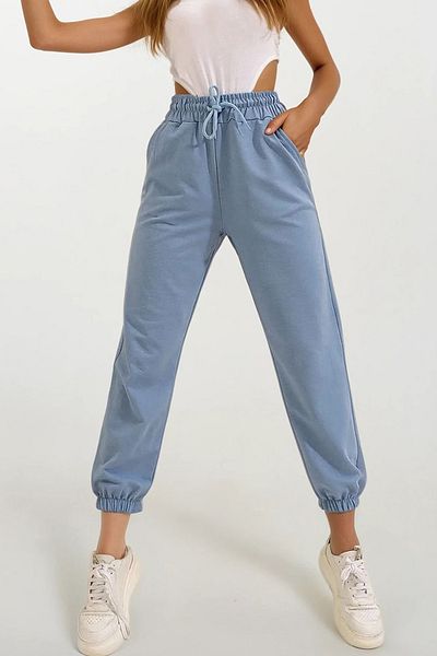VAGGON Women's Sky Blue Two Thread Sweatpants with Elastic Legs Prm0610