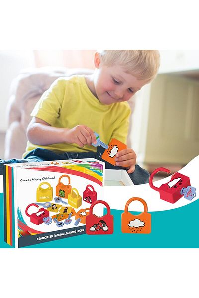 OEM Joc educativ cu lacate si chei de asociere imagini, Montessori, 6 lacate