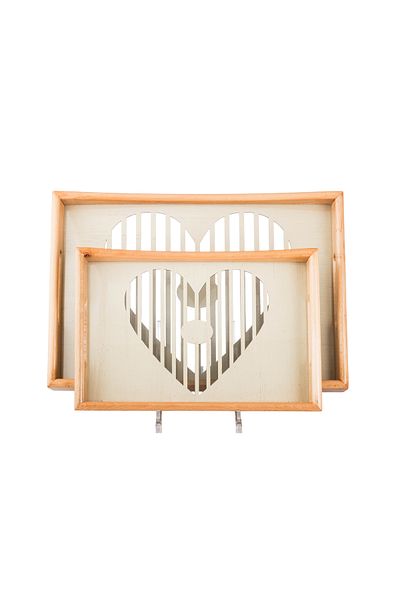 Dania Set of 2 wooden plates and trays with a decorative base and a transparent acrylic layer, size (33*23)(41*29) cm