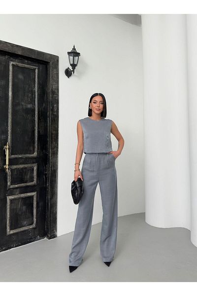 Zoe Zoe Women's Silvery Modal Fabric Crop Bustiers/Palazzo Pants Double Set