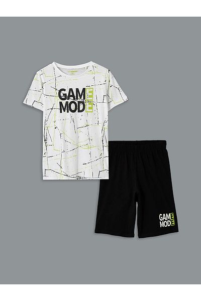 LC Waikiki Set de pijamale pentru băieți, alb, cu gâtul turn, LCW Kids, cu pantaloni scurți
