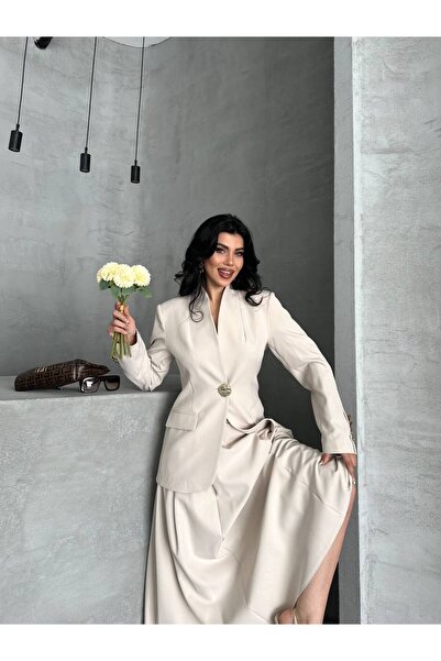 Bella Breeze Costum pentru femei Gold Cookie, cu nasturi, blazer, jachetă, fustă