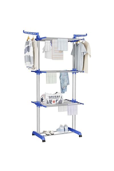 xpress sales Drying Rack with 3 Levels, Foldable with Coat Hanger Support, Asos Home, Blue
