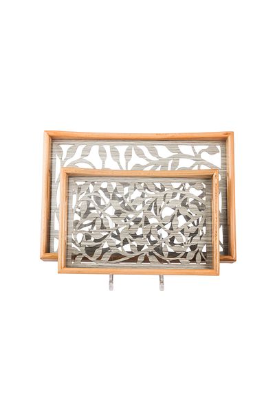 Dania Set of 2 wooden plates and trays with a decorative base and a transparent acrylic layer, size (33*23)(41*29) cm