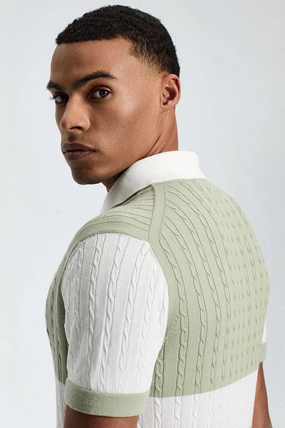 Hemington Light Green Button Collar Hair Knit Mercerized Cotton Knitwear Polo