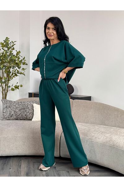 RAMONA BADESCU EXCLUSIVE Casual green set with zipper and wide pants – light and versatile