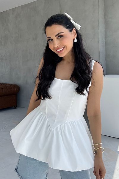 Seda Yalçın Atelier White Strap Balloon Blouse