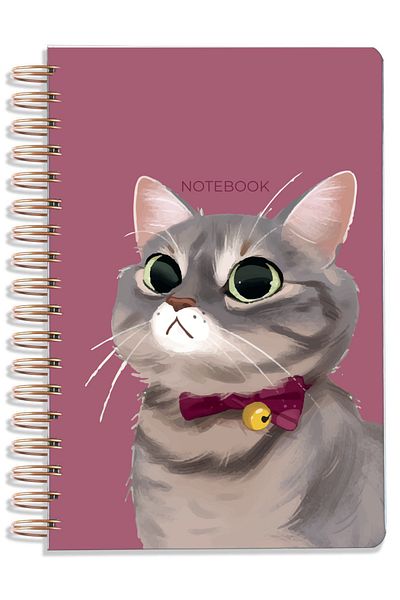 Crow Notebook A5 15X21 cm Elastic Spiral Hard Cover Undated Lined Notepad with Cat