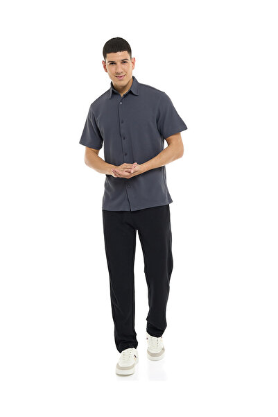 R&B Textured Shirt with Classic Collar and Short Sleeves