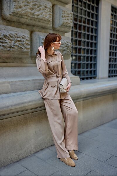 Garzia Tek Pileli Bol Paça Camel Renkli Pantolon