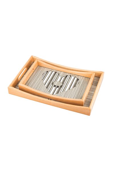 Dania Set of 2 wooden plates and trays with a decorative base and a transparent acrylic layer, size (33*23)(41*29) cm